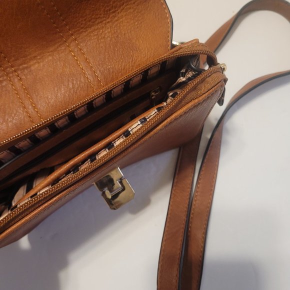 Small Brown Faux Leather Crossbody Shoulder Purse Bag Wallet W Belt Loop - Picture 10 of 10